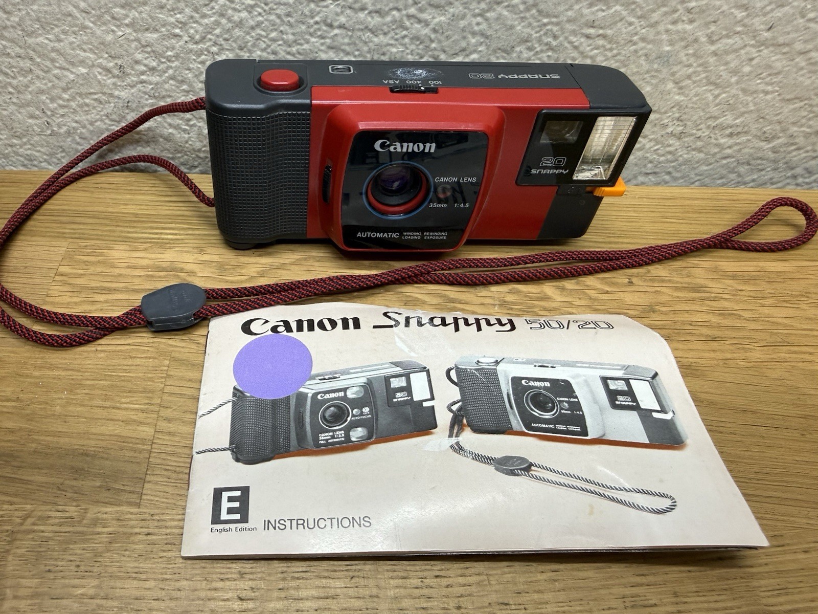 Canon Snappy 20 Camera Red 35 mm Film Vintage 1980s Point Shoot 4 Parts Repair