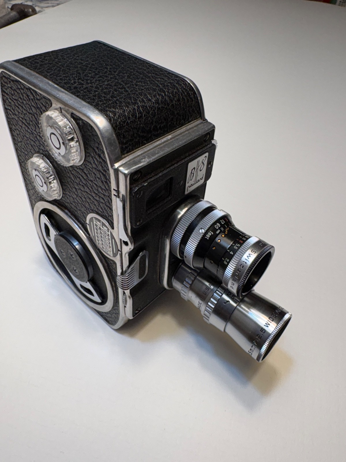 VINTAGE BOLEX 1955 B-8 Double 8mm Film Camera w (3) Lenses * WORKING *