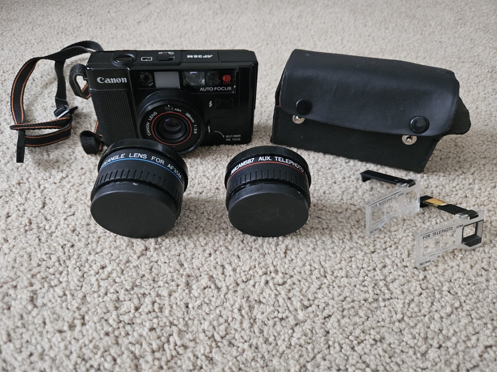 Vintage Canon AF35M Auto Focus Camera with Telephoto & Wide Angle Lenses & Case