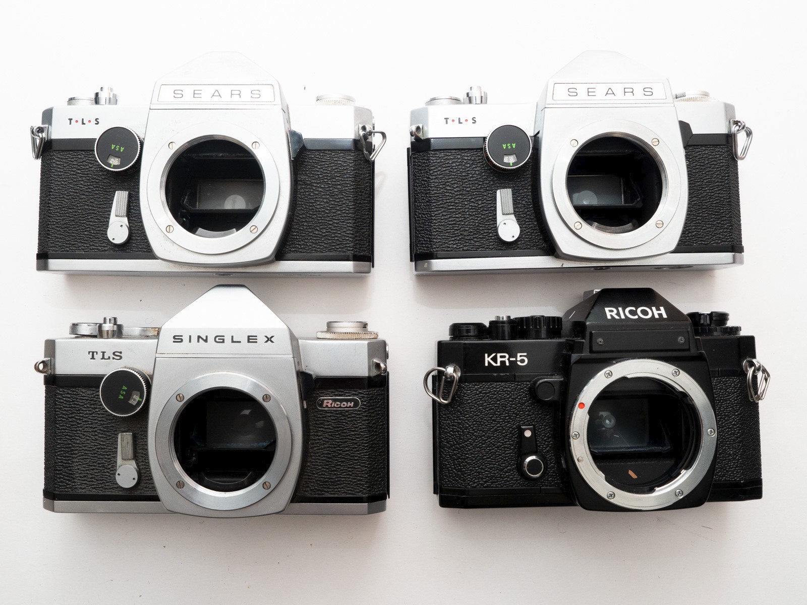 Bulk Lot AS IS Fixers 4x Ricoh 35mm Cameras Singlex TLS Sears T-L-S, KR-5