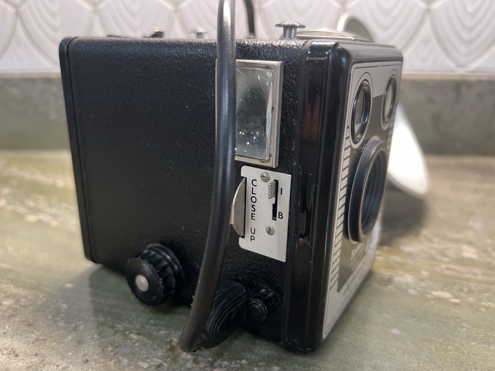 Vintage Kodak Brownie Six-20 Model D Box Camera with Matching Flashholder
