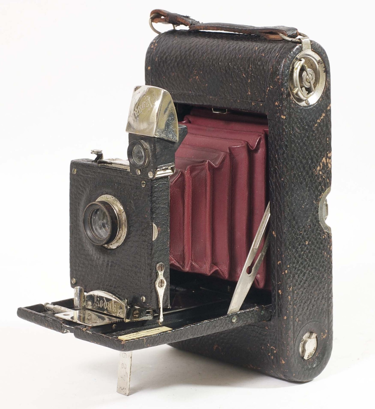 F97690~ c.1900 No.3 Folding Pocket Kodak Model A Maroon Bellows Leather Board