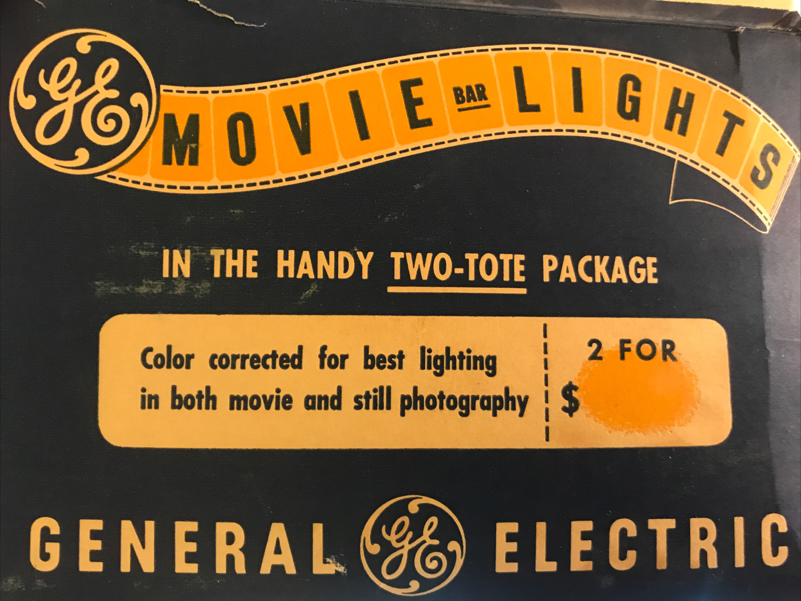 Kodak Brownie 2 Lamp Movie Light w 2 General Electric 375 Bulbs Boxes Excellent