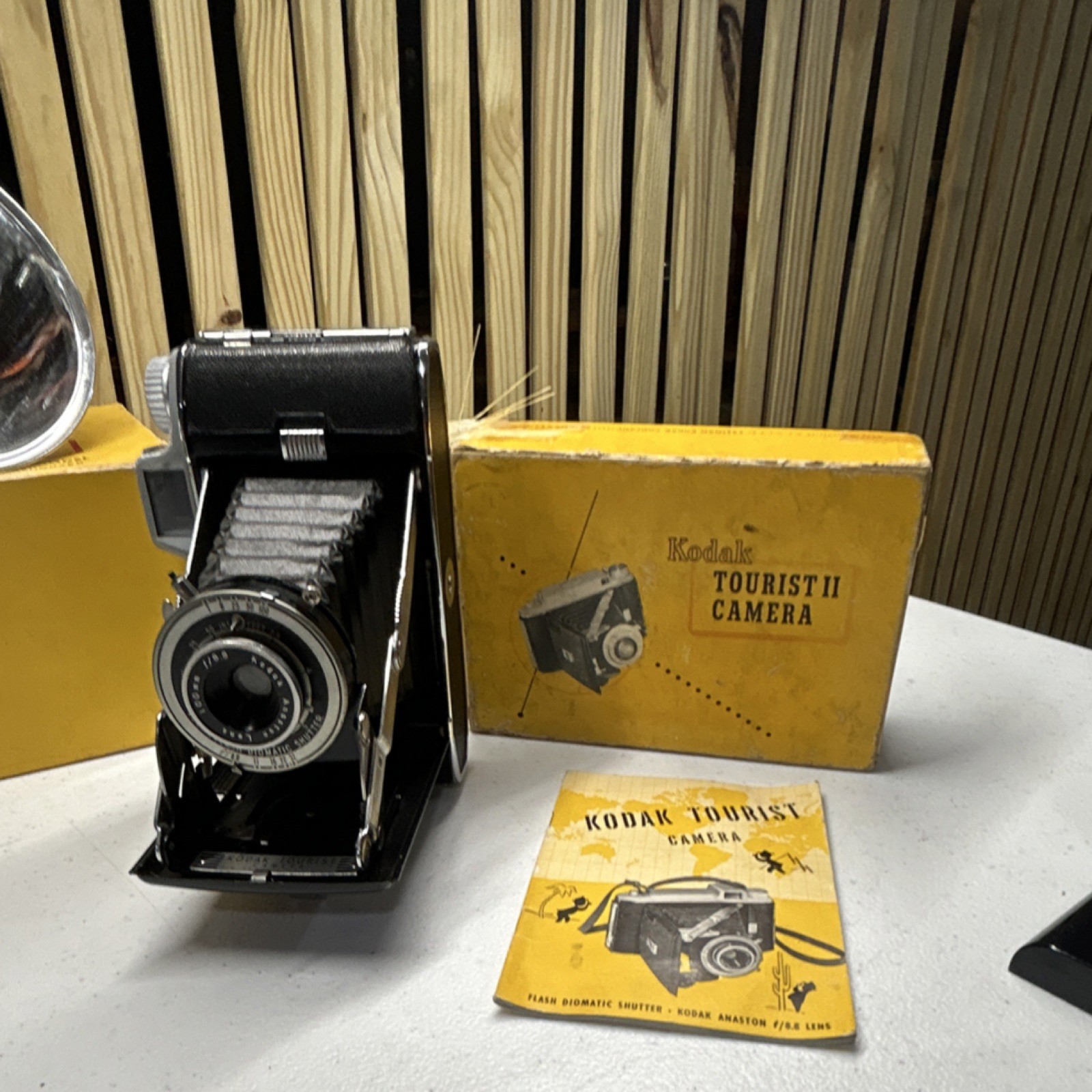 Kodak Tourist II Folding Camera & Brownie Hawkeye w/ Flashholder & Box