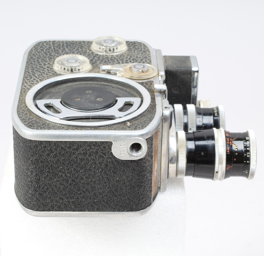 BOLEX B8L REGULAR 8MM MOVIE CAMERA W KERN 13MM 1.9 & 36MM 2.8 LENSES WORKS