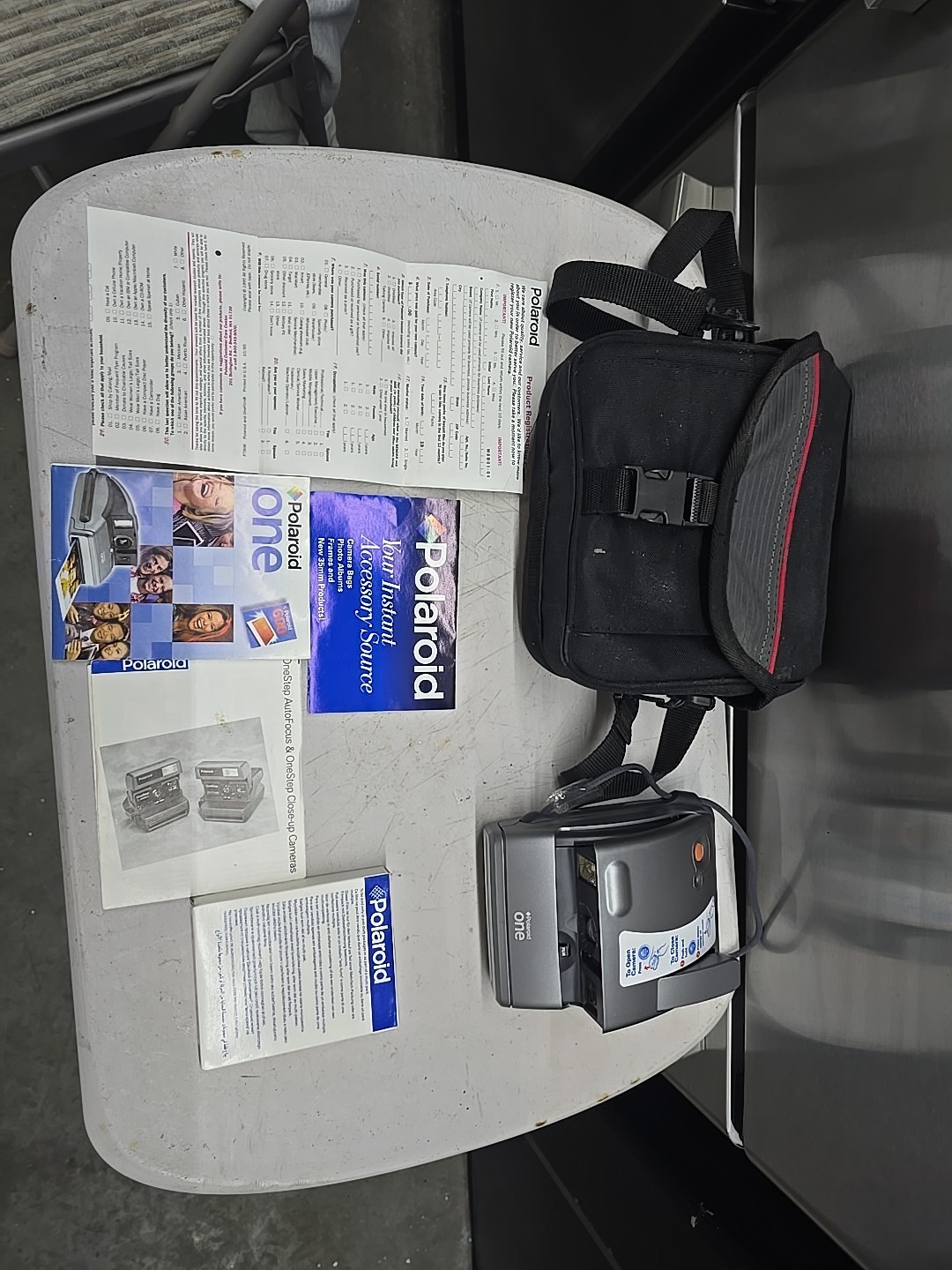 Vintage Polaroid One600 Folding Instant Camera,bag ,film, Manual And More