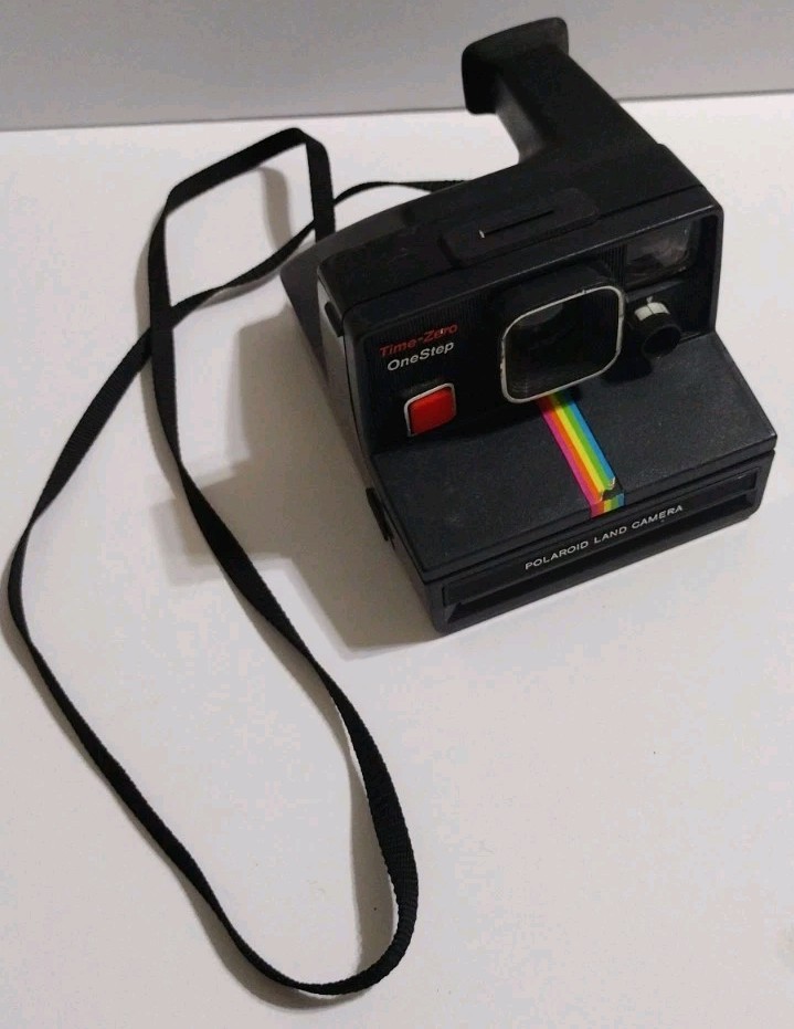 Vintage Polaroid One Step Time Zero Land Camera Black Rainbow Stripe SX-70 USA