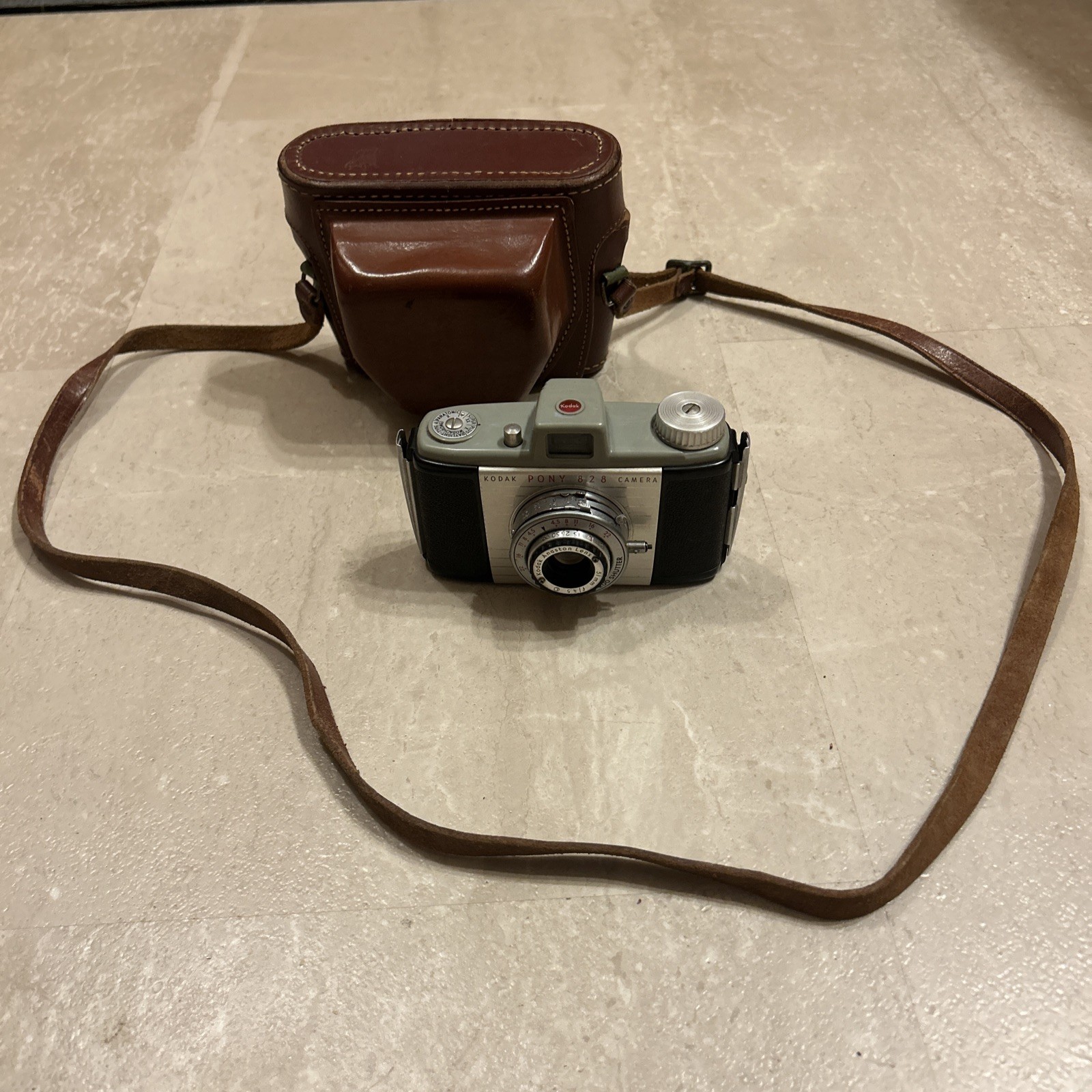 Vintage 50s Kodak Pony 828 Camera with Saddle Brown Leather Field Case