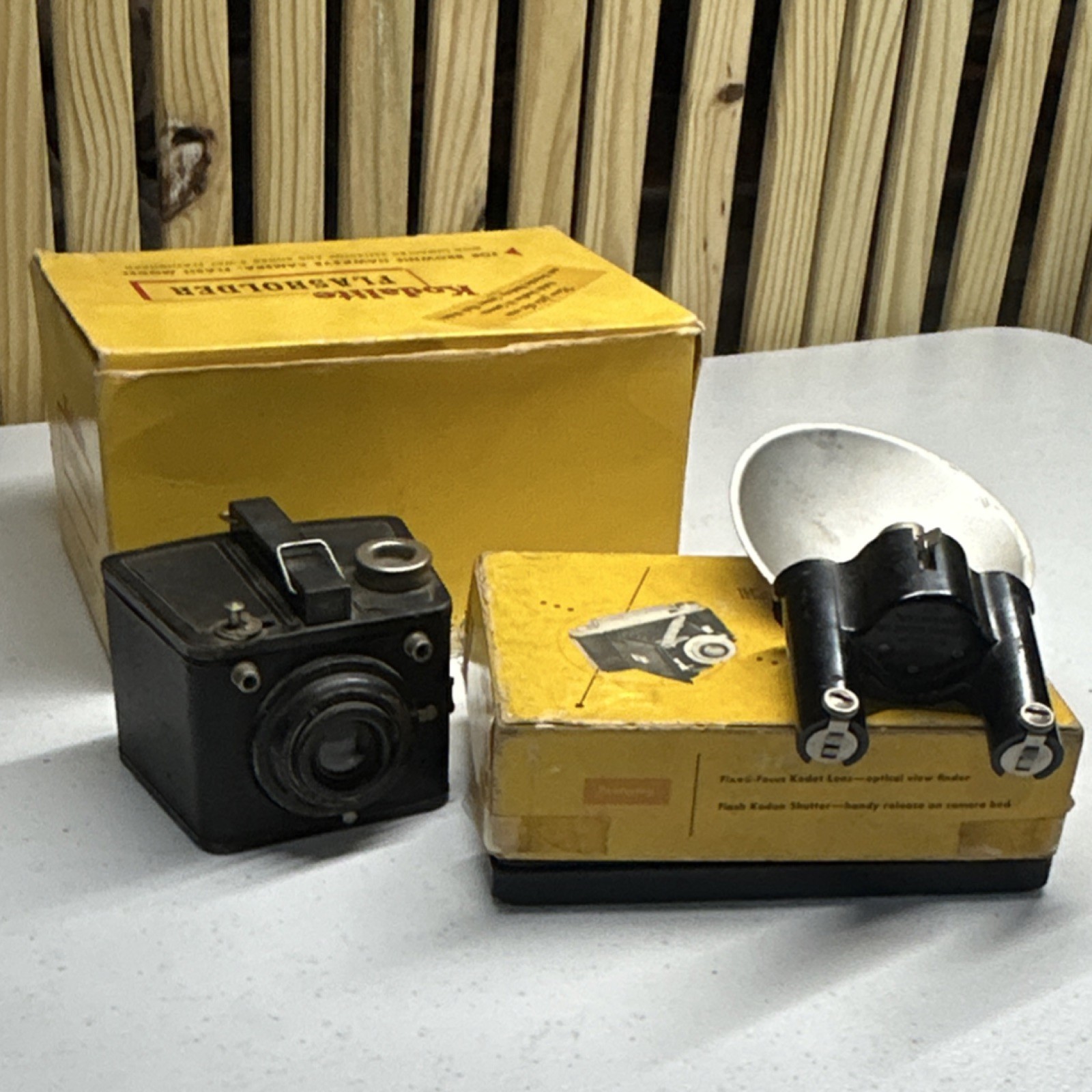 Kodak Tourist II Folding Camera & Brownie Hawkeye w/ Flashholder & Box