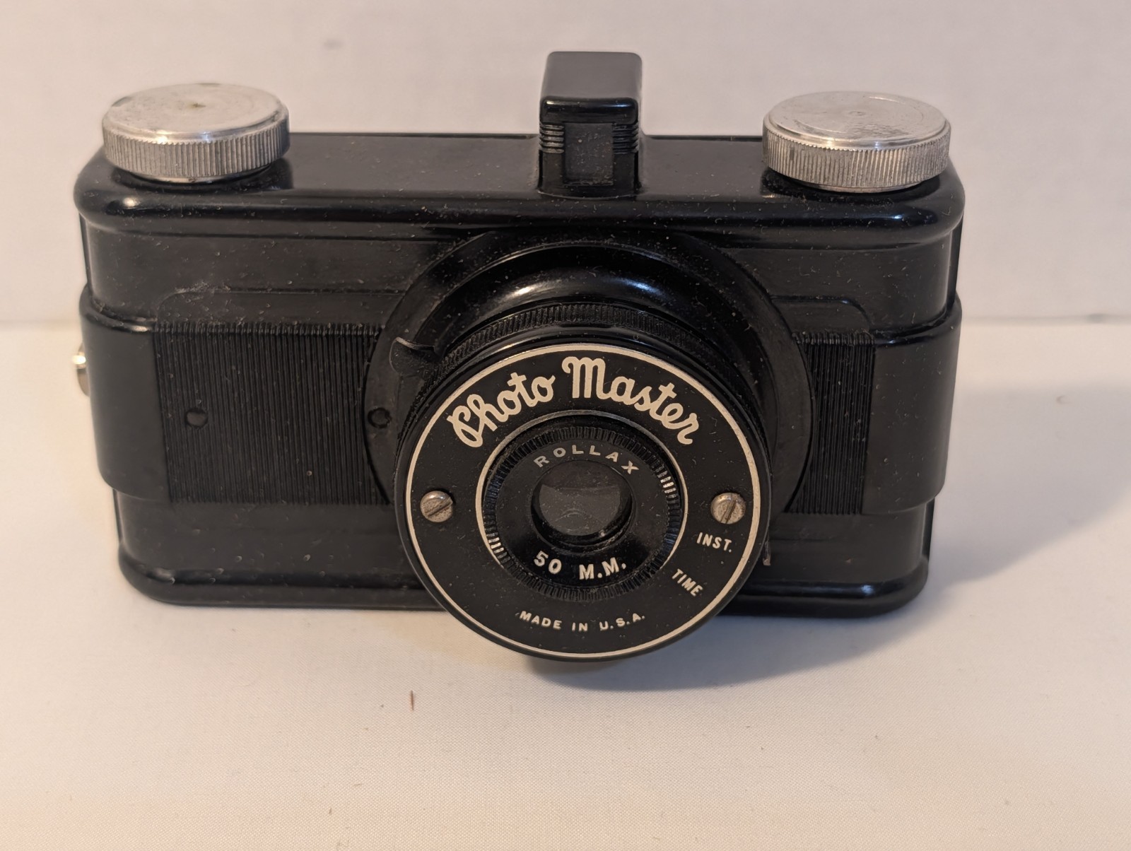 Vtg 1940-50s Photo Master Mini Camera, W/ Rollax 50 M.M. Lens, Made In USA.