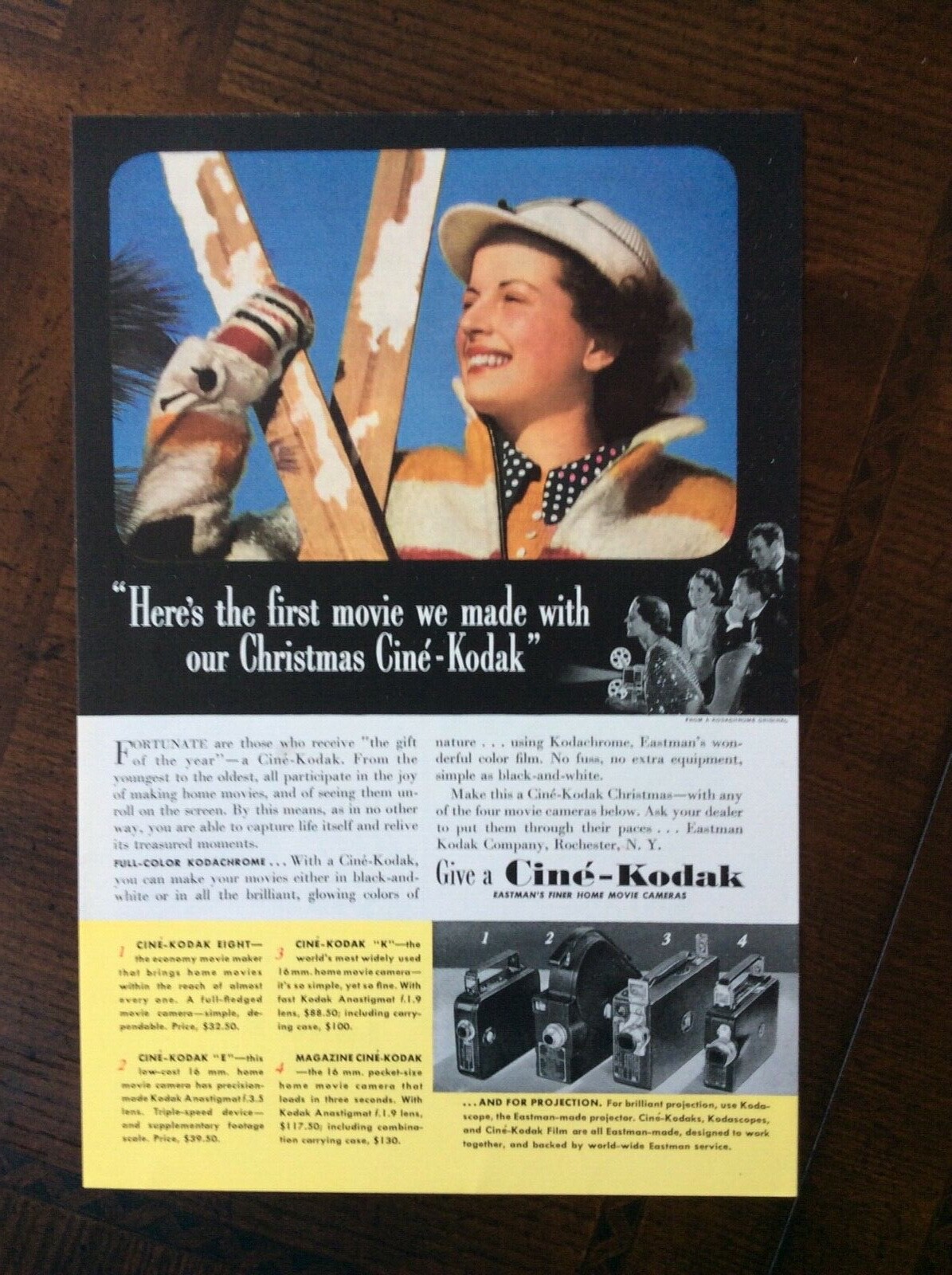 1938 vintage original ad Cine Kodak Home Movie Cameras