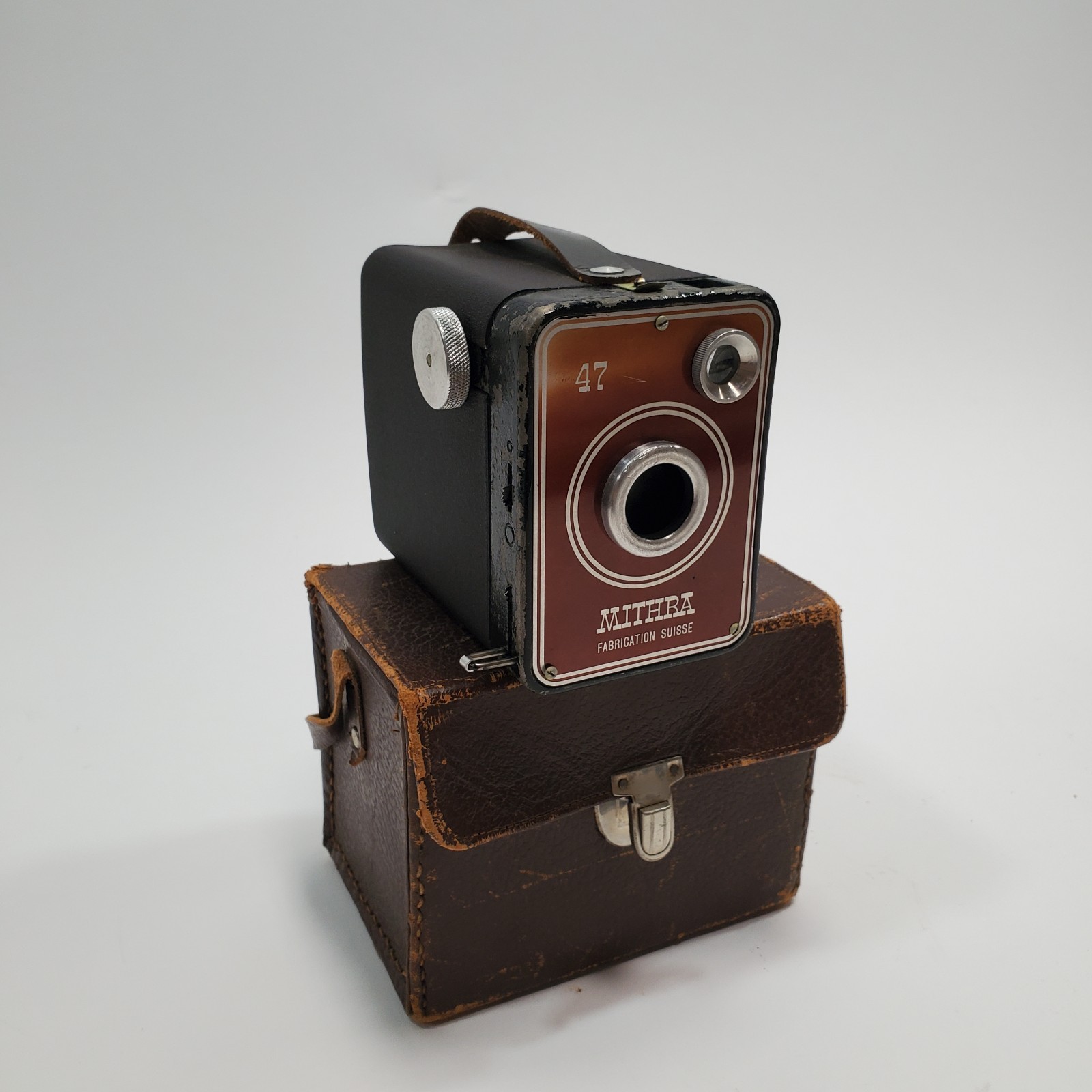Vintage Mithra 47 Swiss Box Film Camera Leather Case Shutter Tested Rare Deco