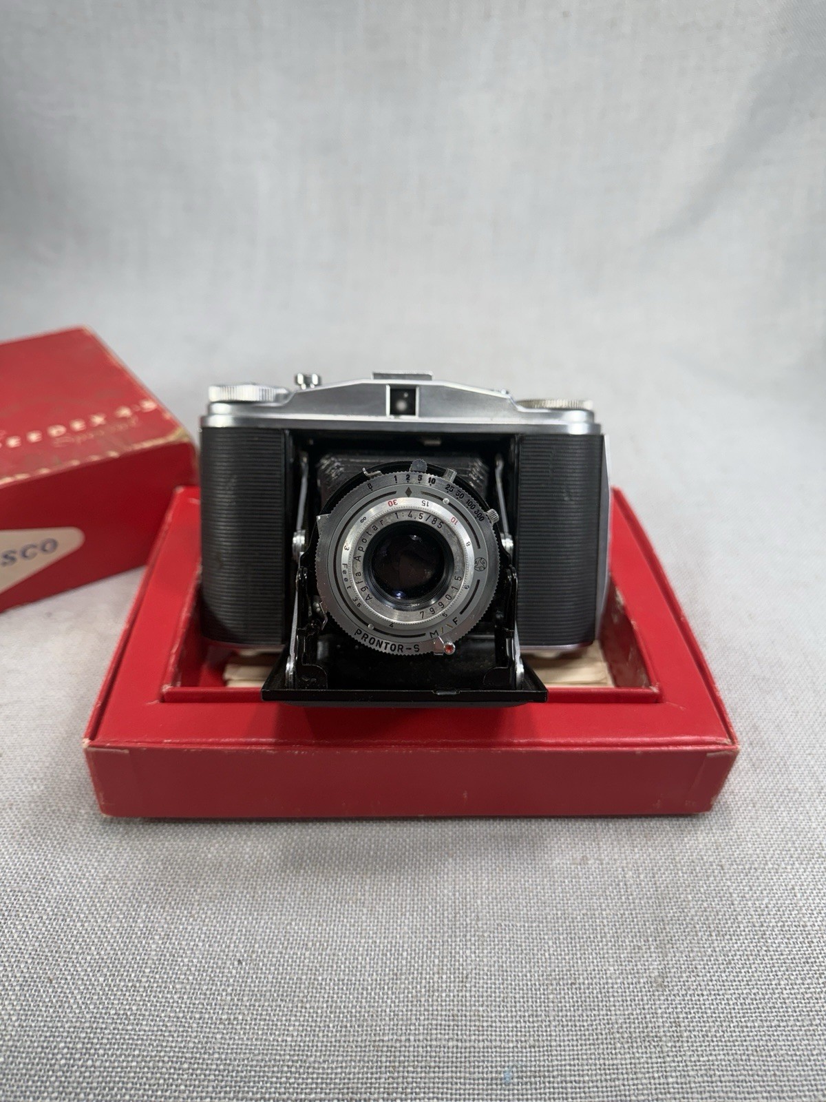 Ansco Speedex 4.5 Special Folding Camera Apotar 85mm f/4.5 w/ Box Untested