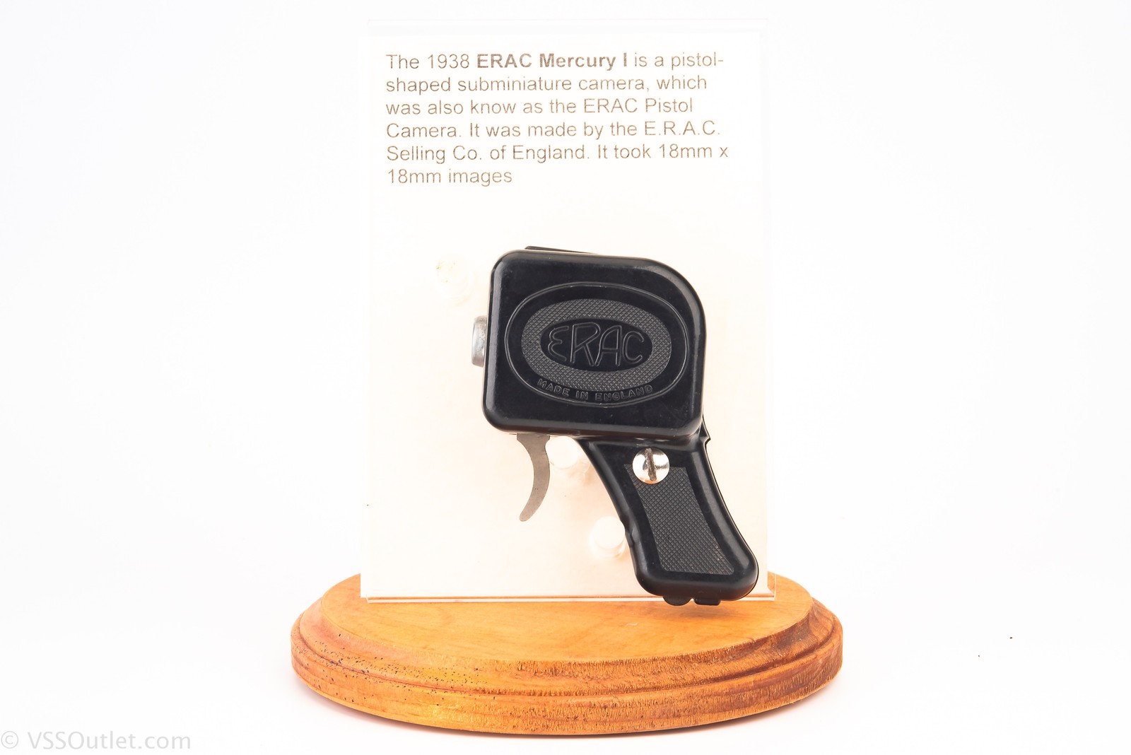 ERAC Mercury I Pistol-Shaped Subminiature Bakelite Film Camera 18x18mm RARE V26