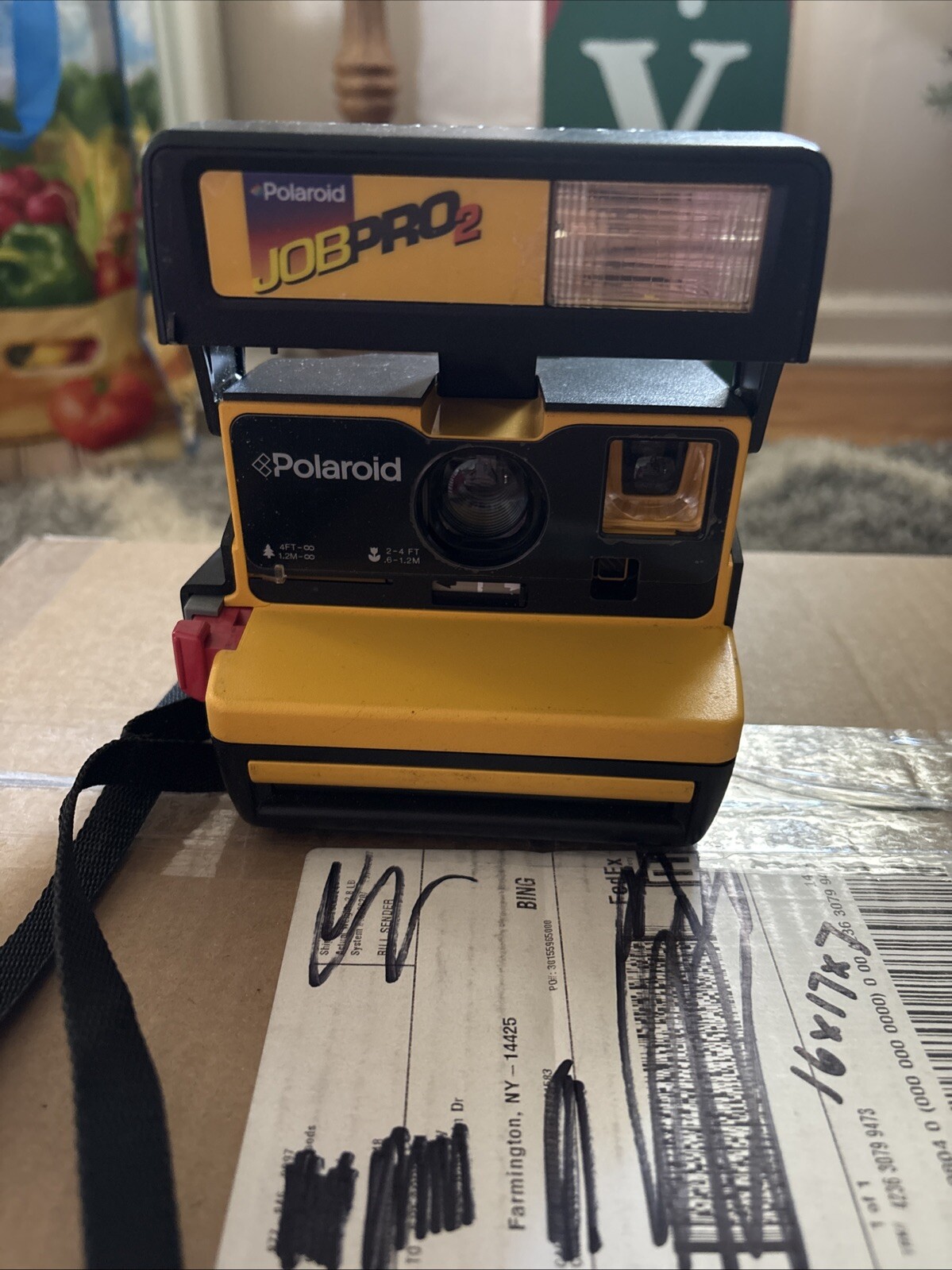 Vintage Polaroid Job Pro 2 Instant Film Camera 600 with Strap – Black/Yellow