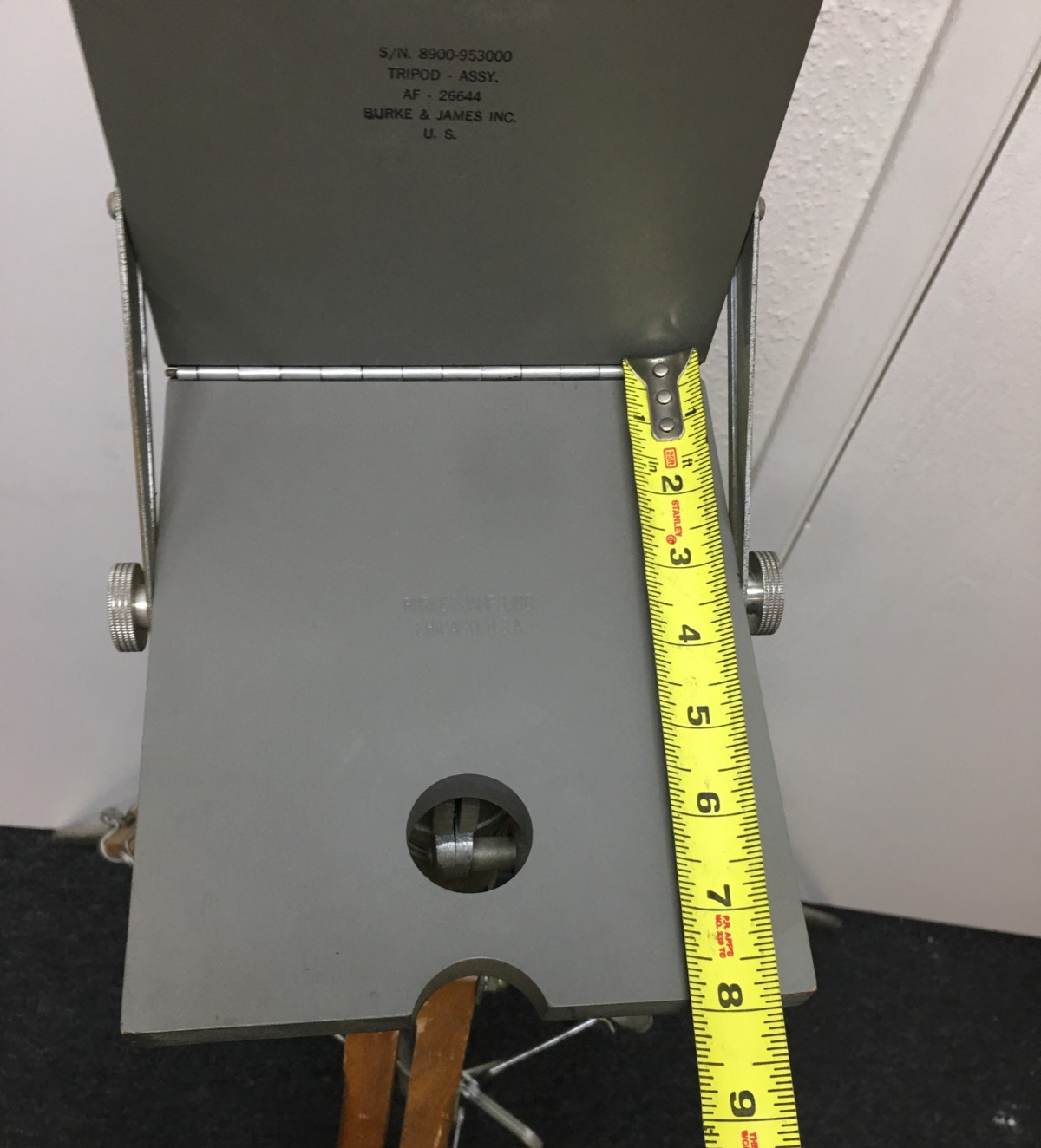 Burke & James Large Format Camera Plate Mount Assembly WOTH WOODEN TRIPOD, USA