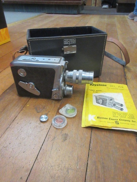 Keystone K-48 BEL AIR 8MM Film Movie Camera + zoom lens, case, book – WORKS!