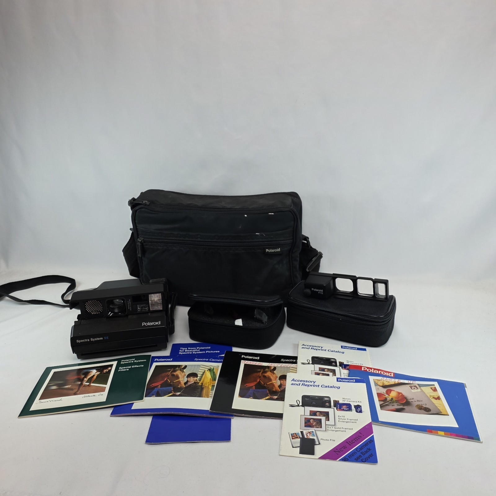 Polaroid Spectra System SE Instant Film Camera w/ Filters, F112 Lens, Bag, Etc.