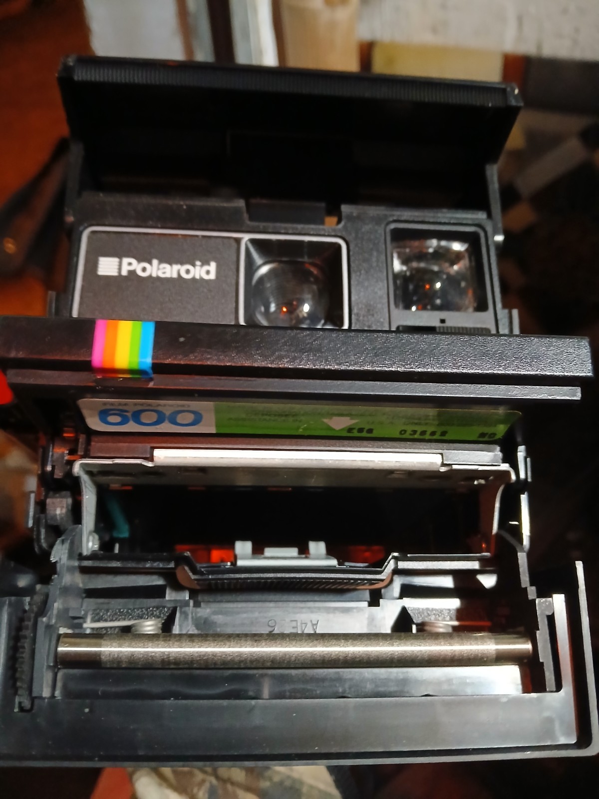 Polaroid Spirit 600 Instant Camera Black w/ Rainbow Stripe Polaroid Bag included