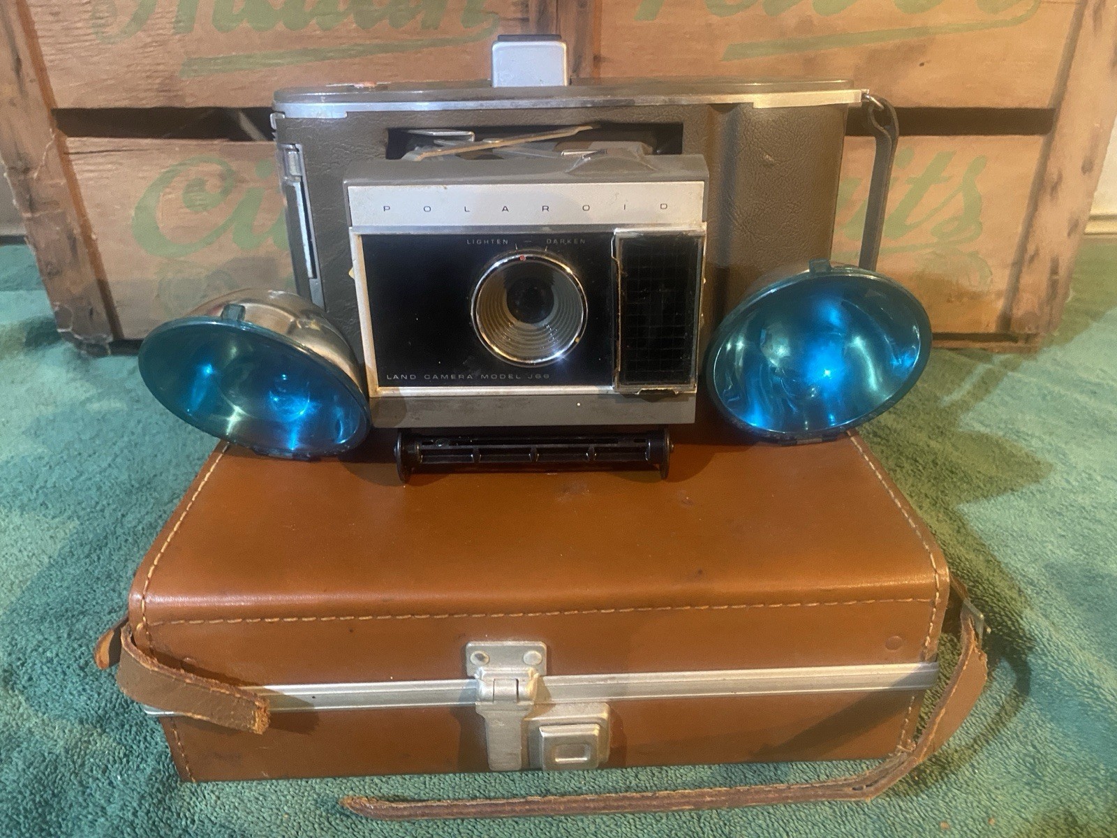 Polaroid J66 Land Camera Gray Instant Camera with Case & Flash Attachments