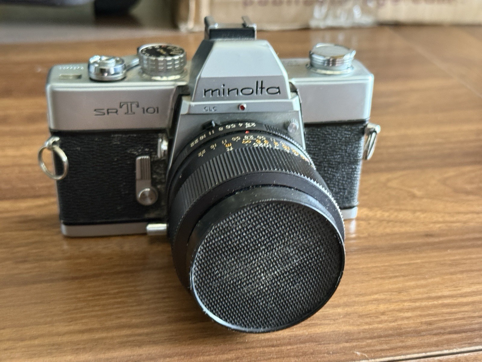 Minolta SR-T 101 SLR Film Camera Black Silver with Lens & Case