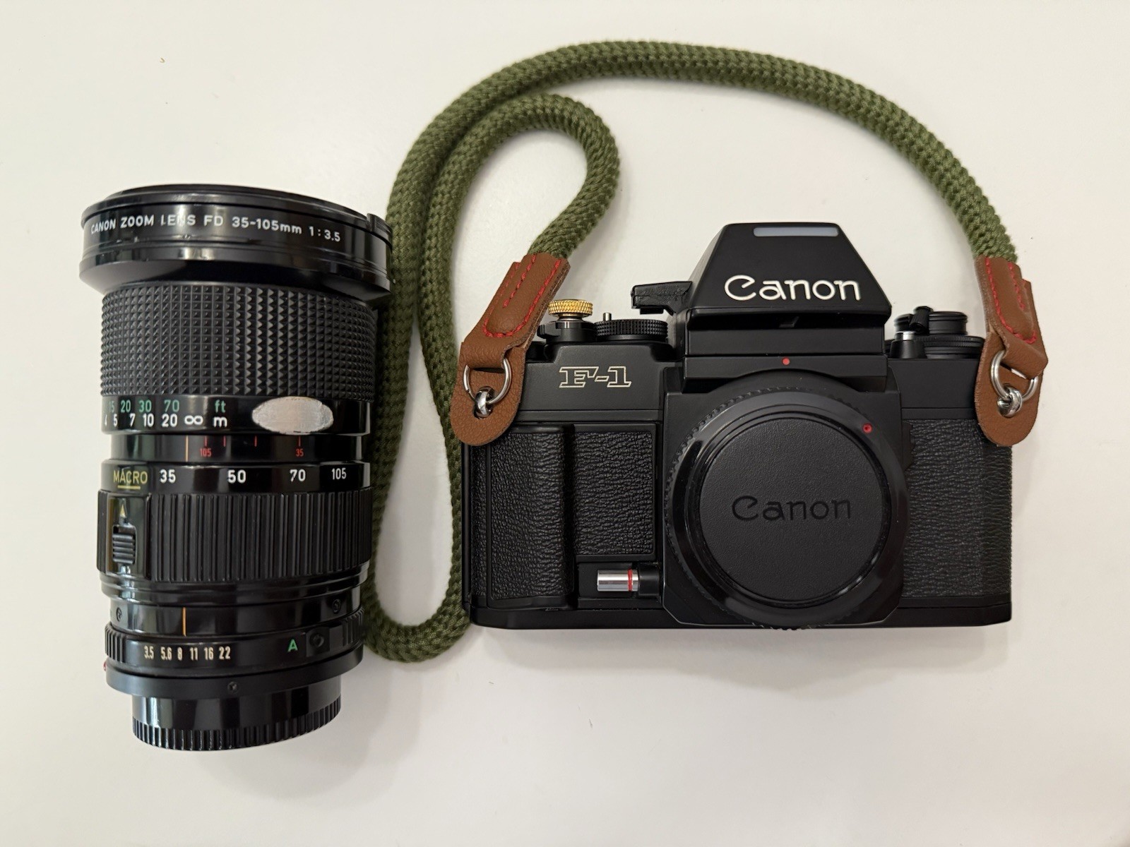 Canon F-1N 35mm SLR Camera w/ Canon FD 35-105mm f/3.5 Macro Zoom Lens