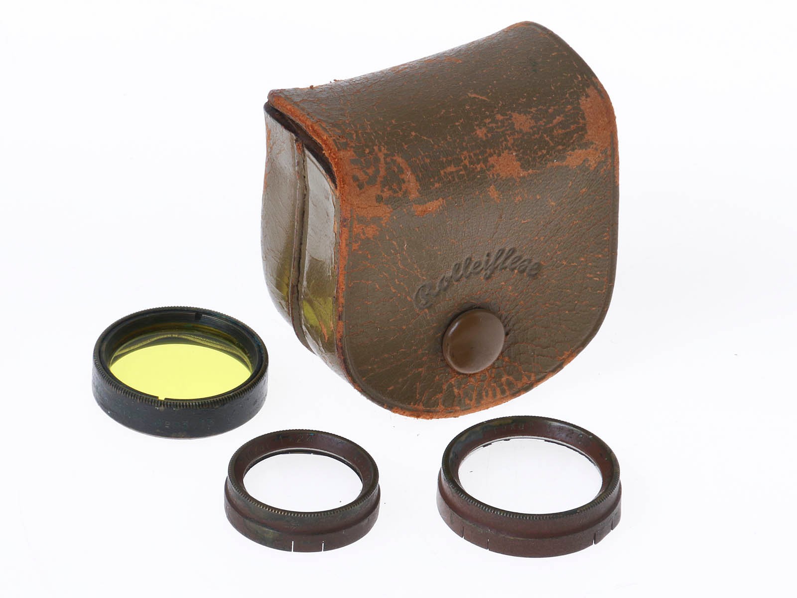Rolleiflex Leather Filter Case w 2 Carl Zeiss + 1 Rollei Filters 1932-35 Germany