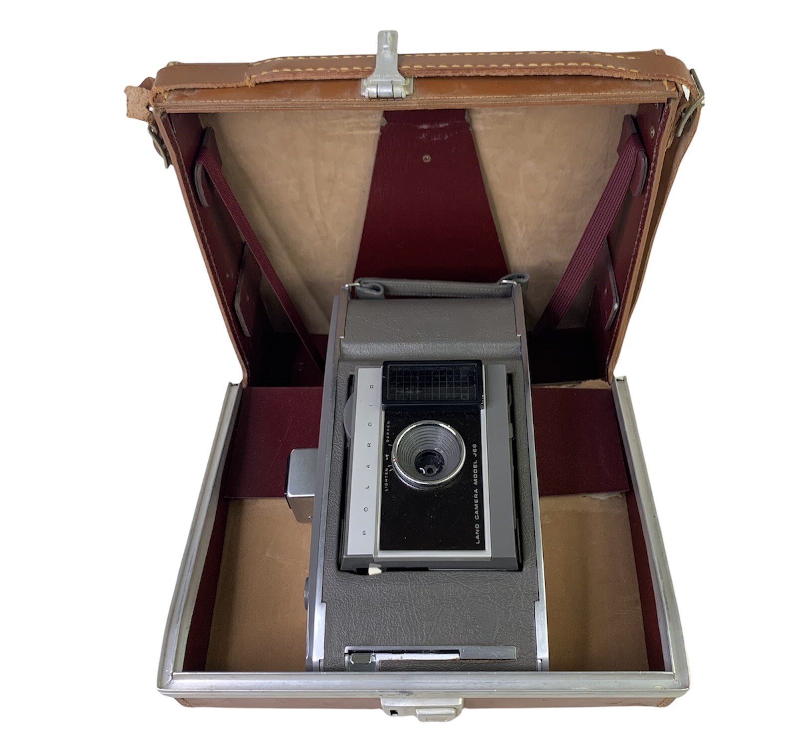 Vintage Polaroid Model J66 Land Camera With Leather Case UNTESTED AS IS Clean