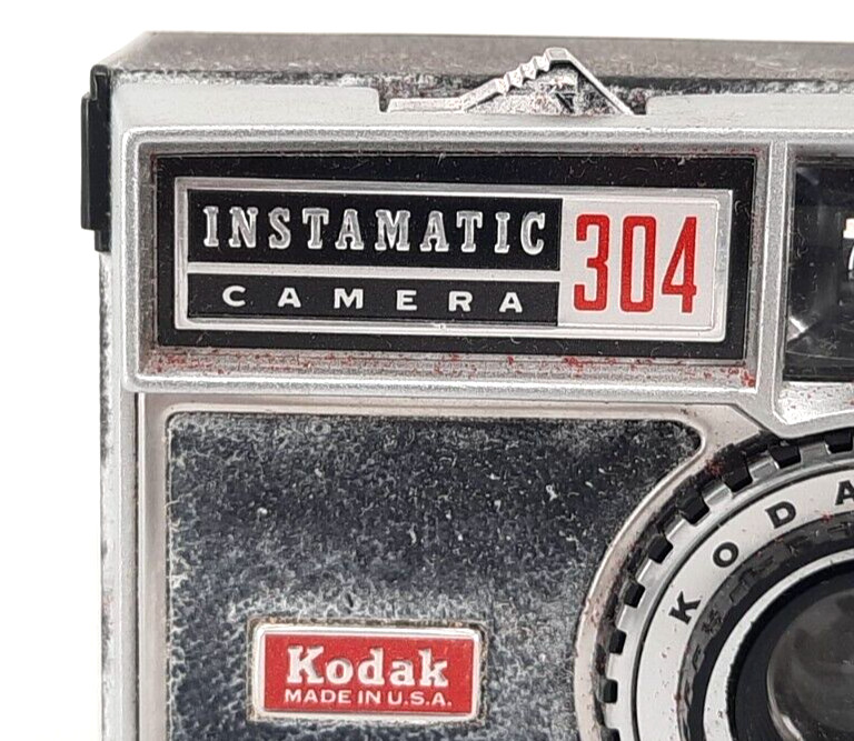 Vintage Kodak Instamatic 304 Black & Silver Compact Camera. USA.