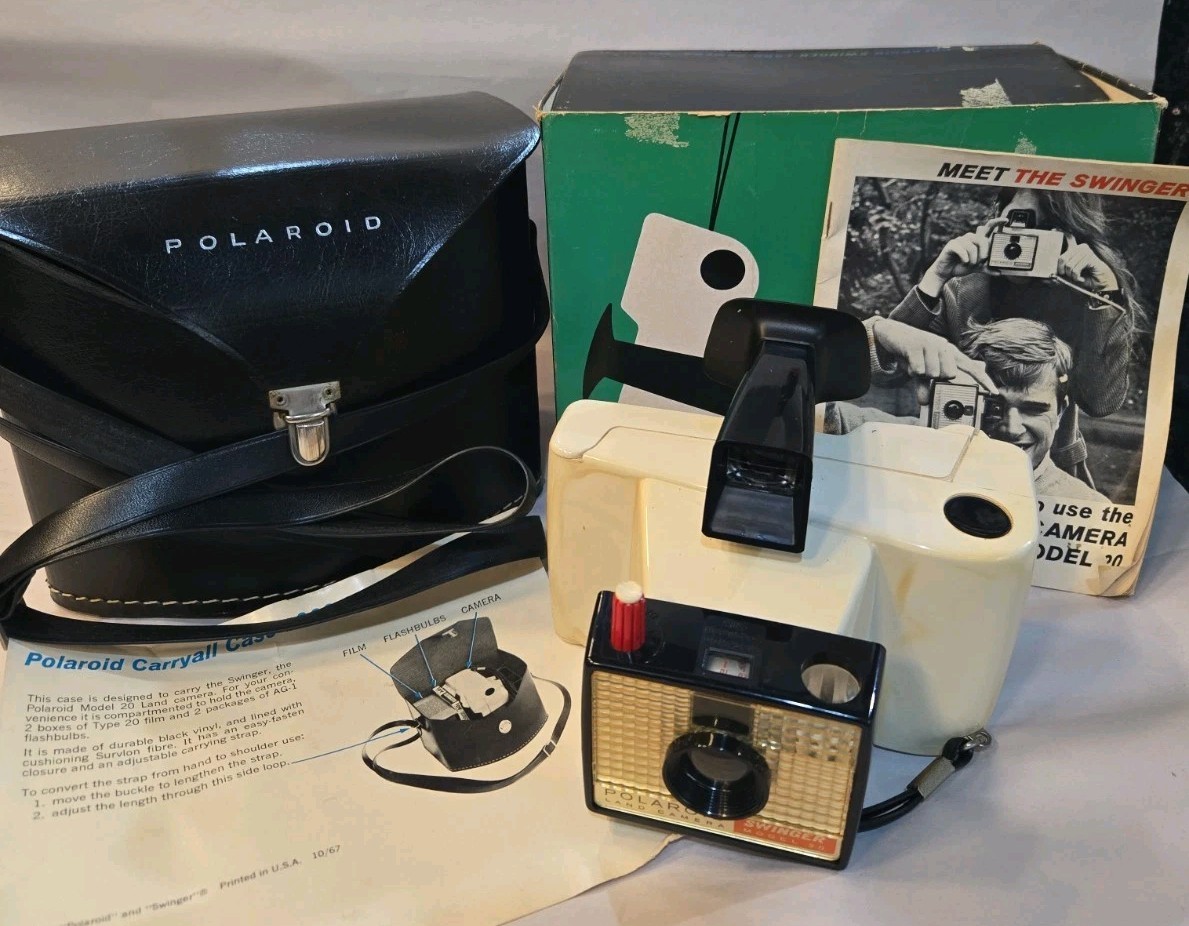Polaroid Land Camera Swinger Model 20 With Original Case Bag Box Vintage Retro