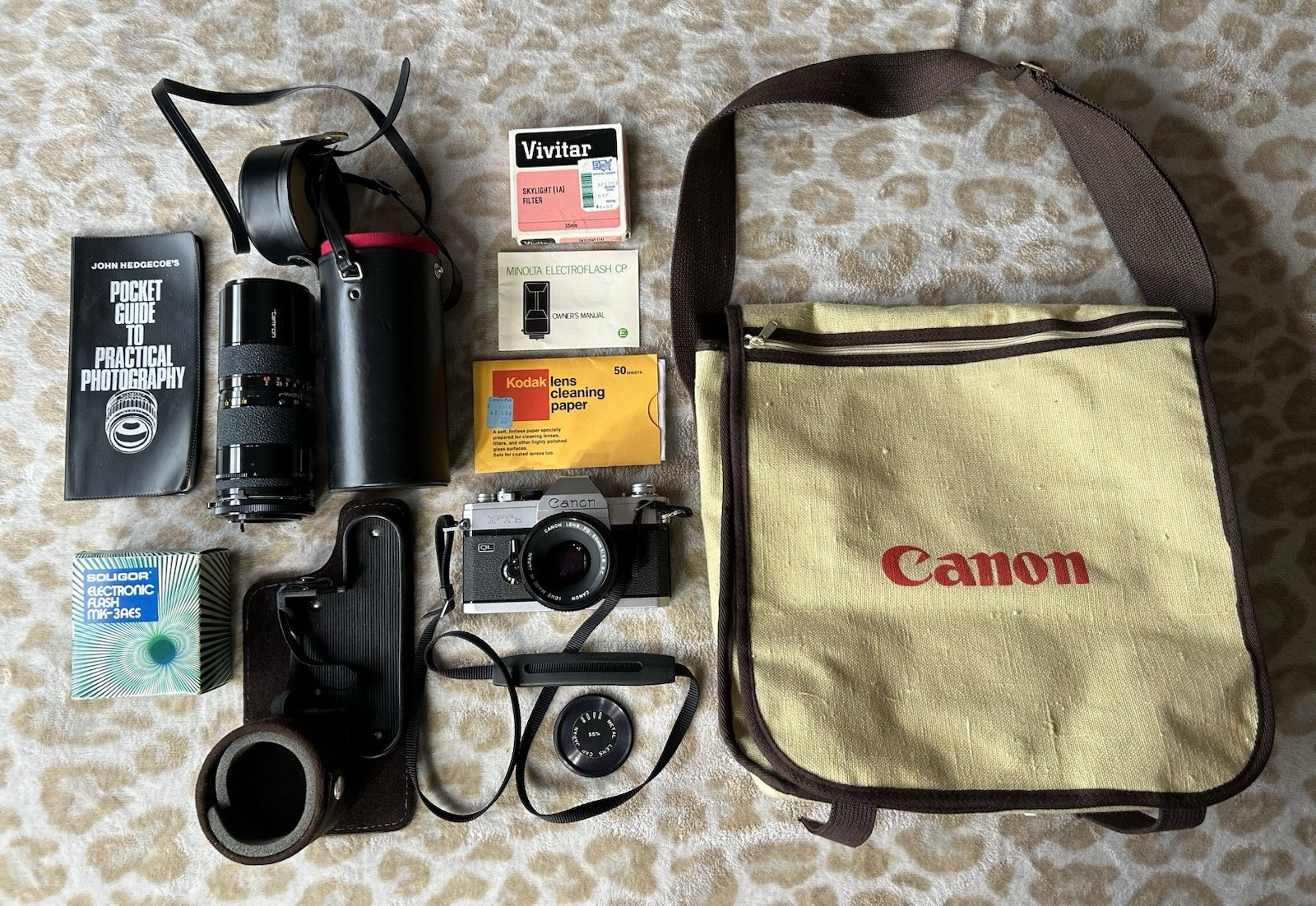 VTG 1971 Canon FTb QL Camera w/ Canon Lens, Tamron, Bag, Huge Lot Sold AS-IS