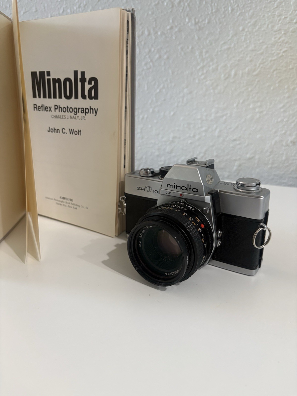 Minolta SR-T 101 CLC Silver 35mm SLR Film Camera w/ Lens, Case & Book