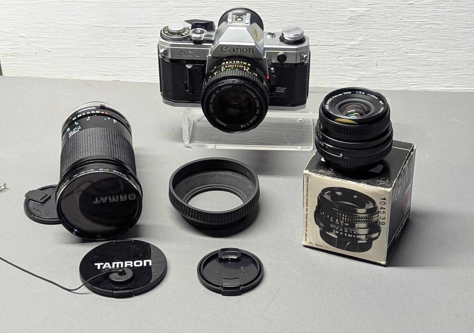 Canon AE-1 SLR Film Camera w/ Canon FD 50mm f/1.8 Lens, Tamron Zoom Lens