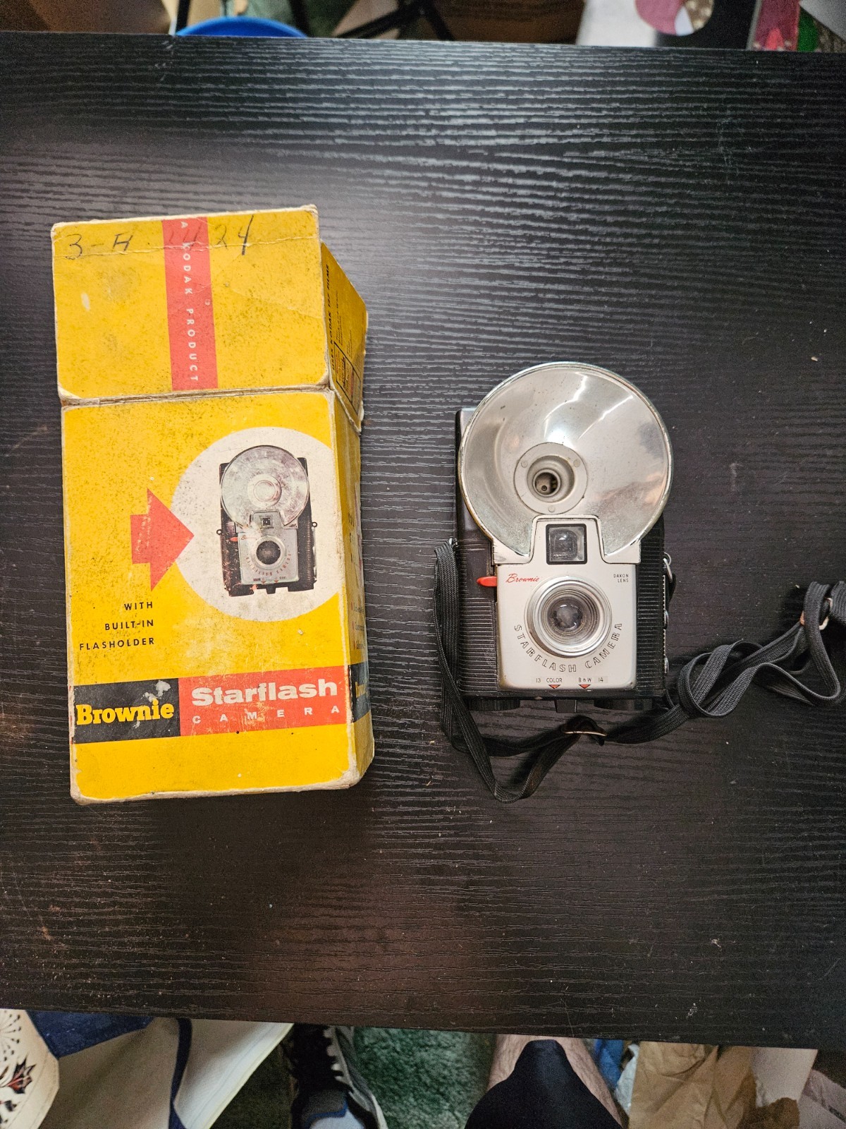 Kodak Brownie StarFlash Camera W/ Strap & Box. Shutter Works. Flash Untested.