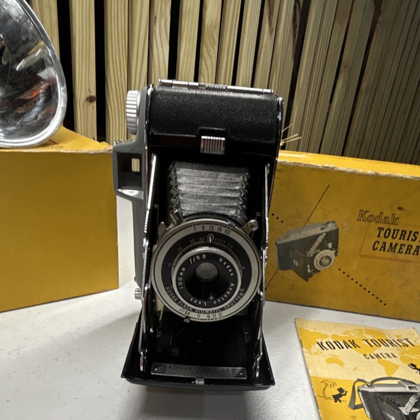 Kodak Tourist II Folding Camera & Brownie Hawkeye w/ Flashholder & Box