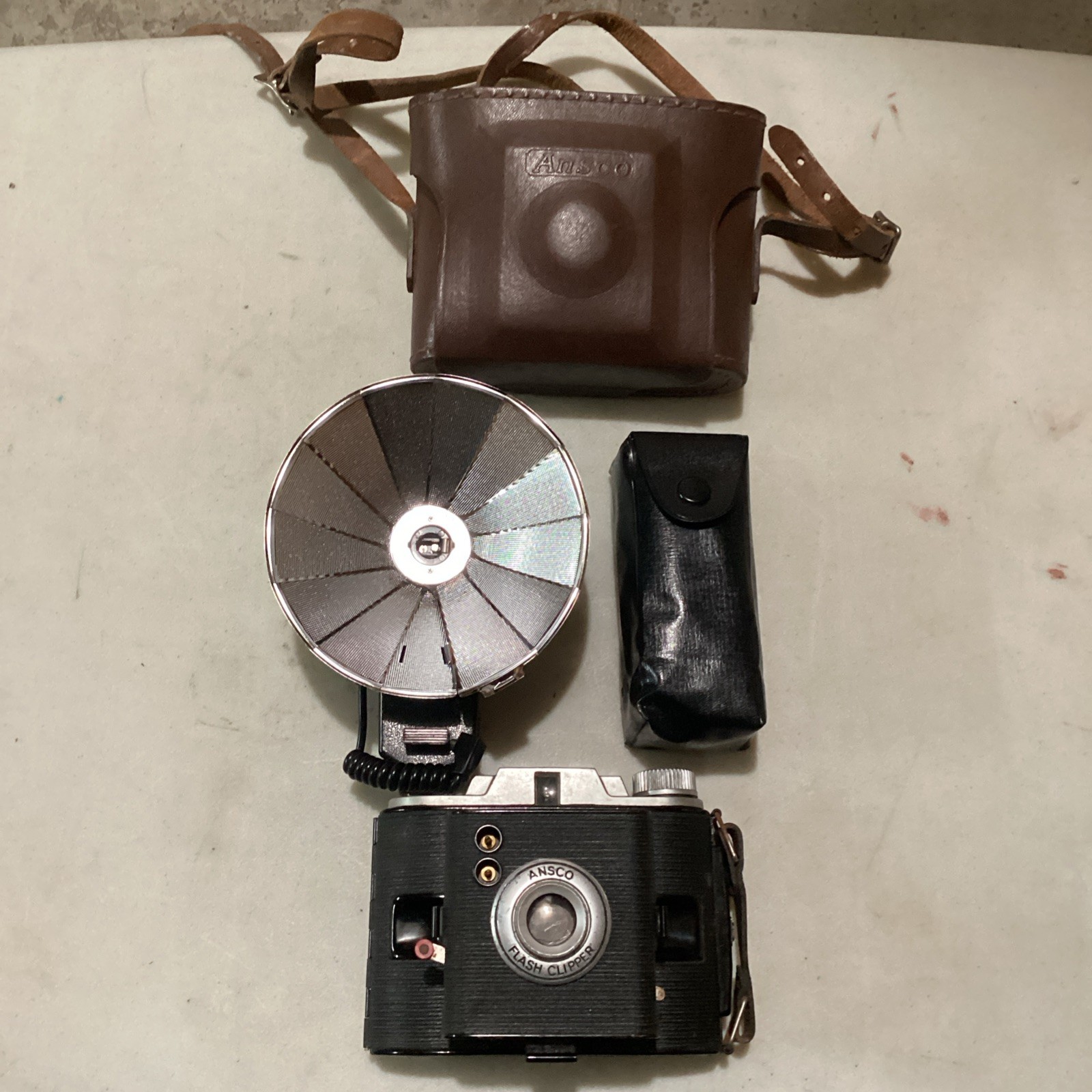 Vintage 1940’s Ansco Flash Clipper Art Deco Camera Gold Crest Flash, Cases