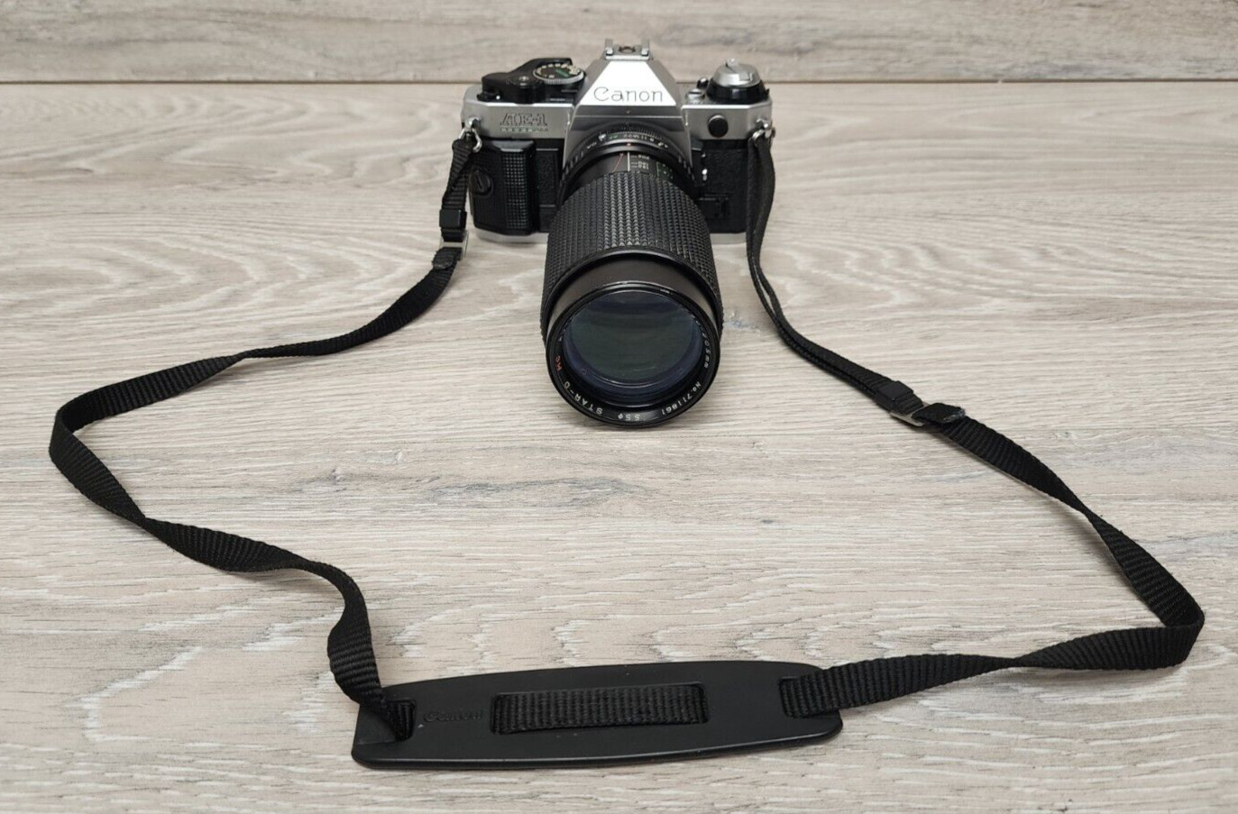 Canon AE-1 Program 35mm Film Camera With Star-D 80-205mm Lens Tested Working