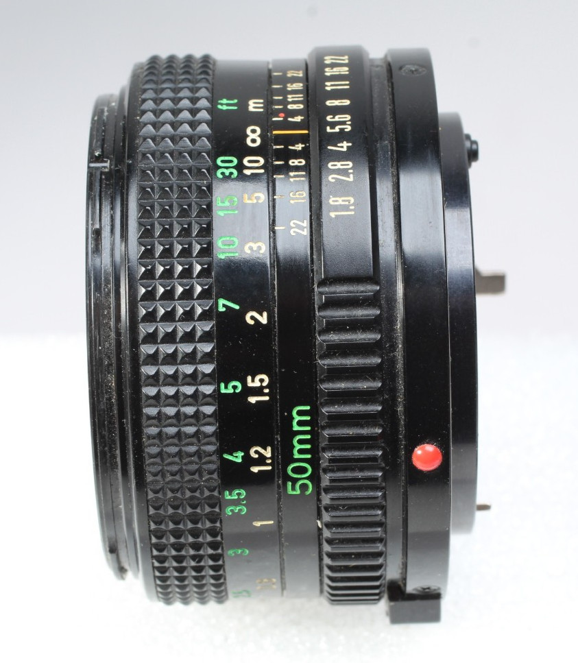 CANON F1 W 50MM F/1.8 FD LENS, HOOD, FLASH MOUNT & CAP SHUTTER GOOD METER IN-OP
