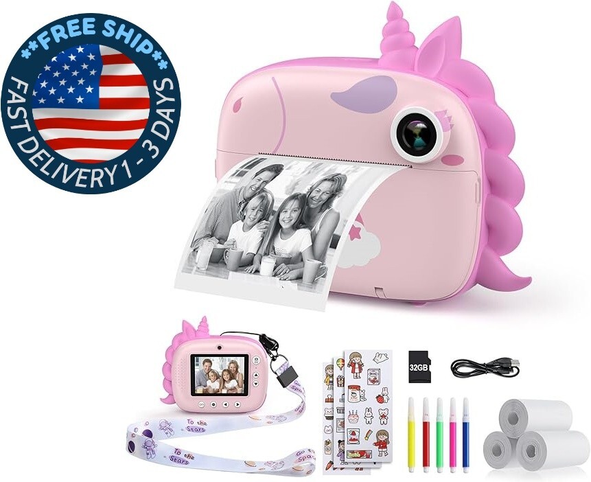 Cámara para niños con impresión instantánea, cámara digital para selfies papel