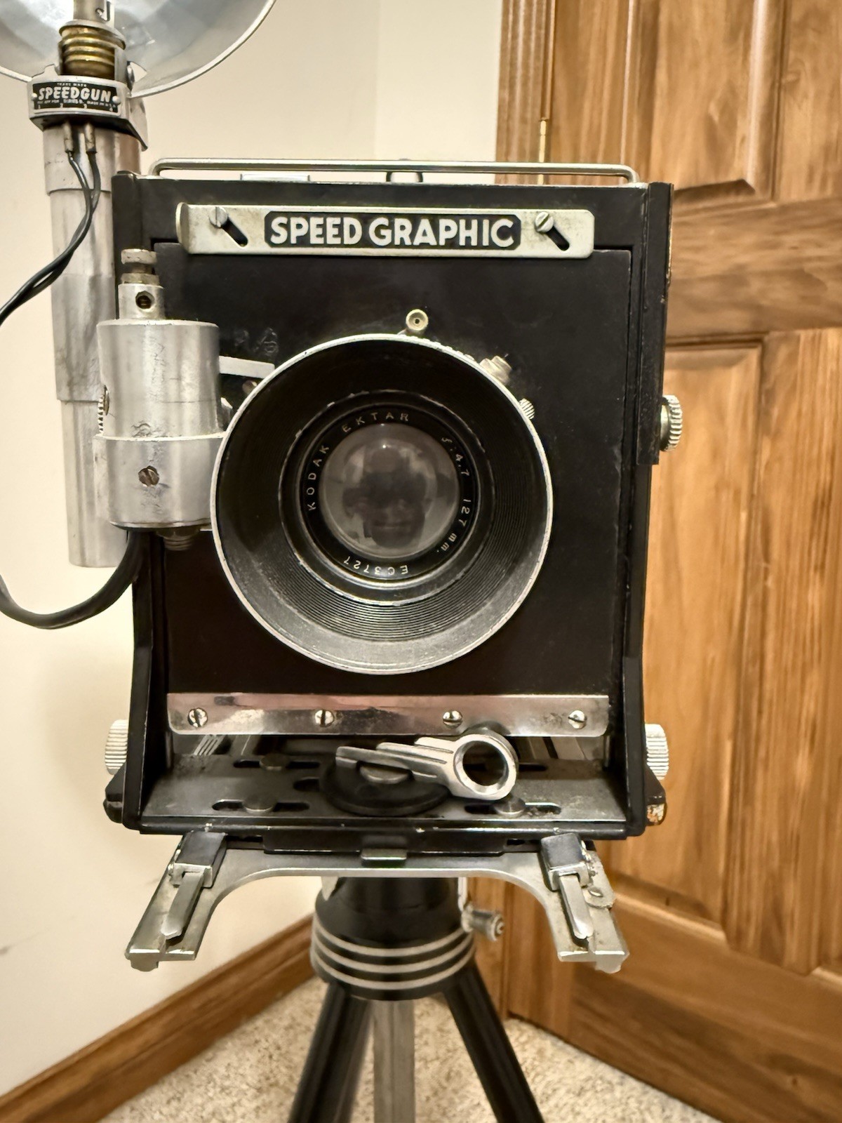 Speed Graphic Black Vintage Folding Camera with Flash Attachment