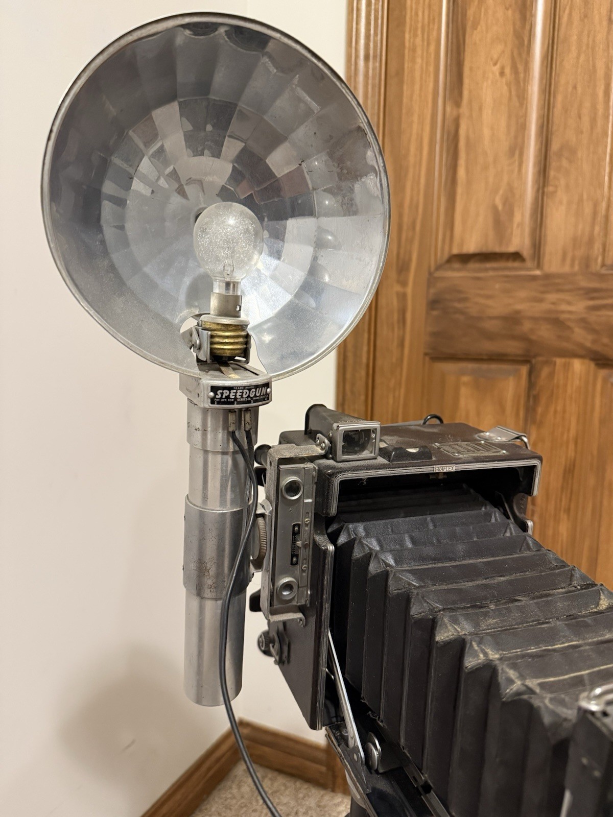 Speed Graphic Black Vintage Folding Camera with Flash Attachment