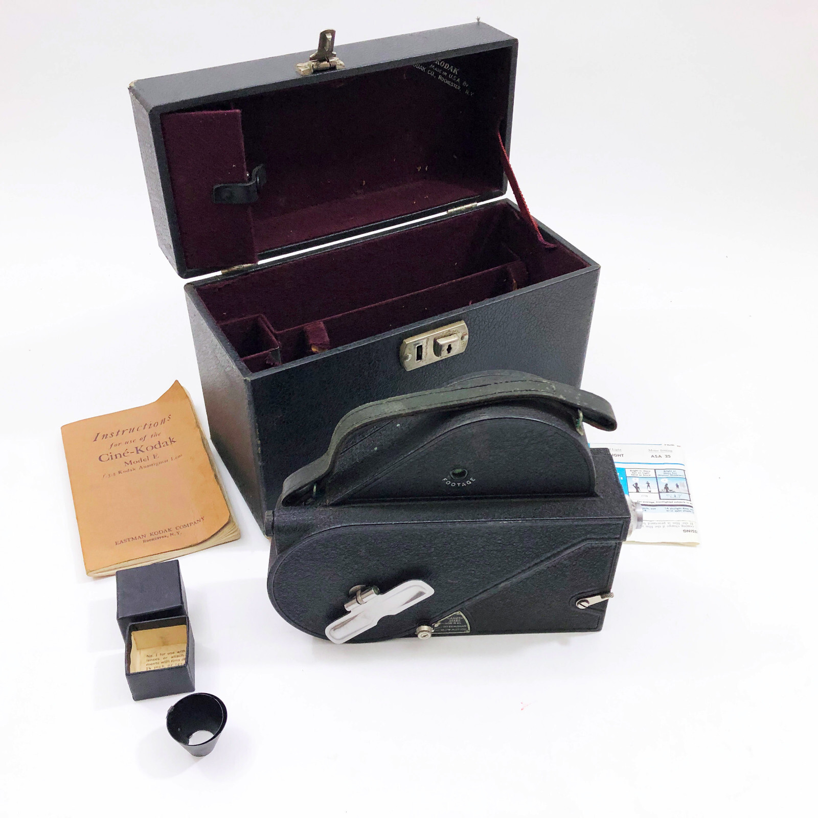 Cine Kodak Model E 16mm Movie Camera With Case & Book Vintage