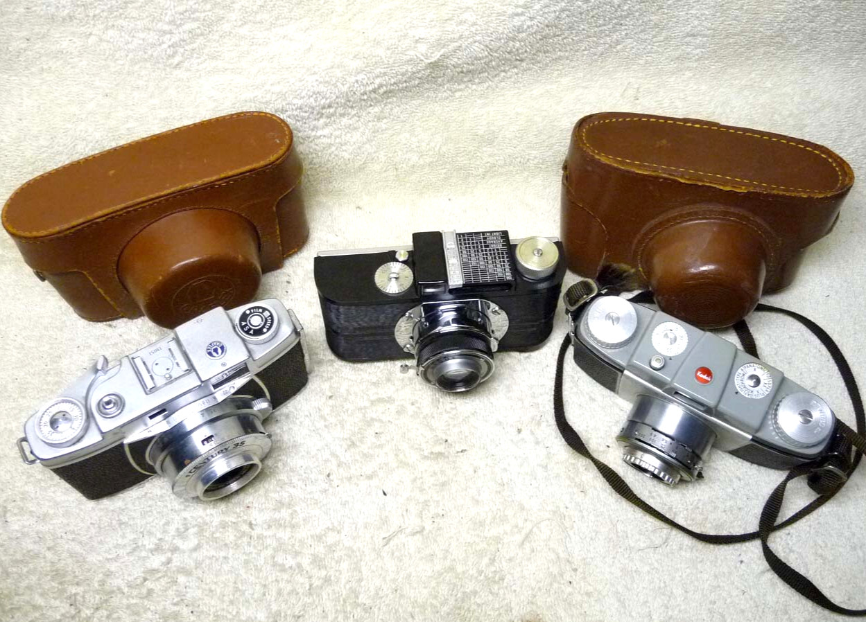 THREE Vintage Antique 35mm Cameras-Graflex Century 35, Kodak Pony 135, Argus A2B
